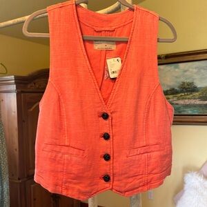New NWT Free People Linen Blend Coral Vest